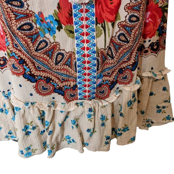 Bila Sleeveless Boho Hippie Cream Print Loose Fit Top Size Medium - Picture 4 of 7